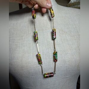Vintage Venetian Murano Millefiori Glass "Elbow Bead" Necklace